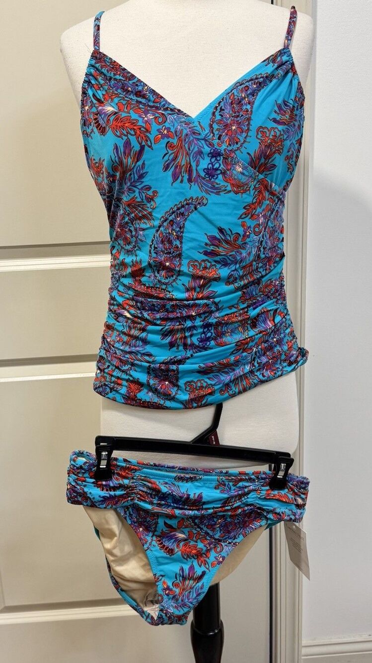Garnet Hill 2 Pc Swim Suit Tankini Sz 12 Bikini Bottom Sz 10 Paisley New Tags